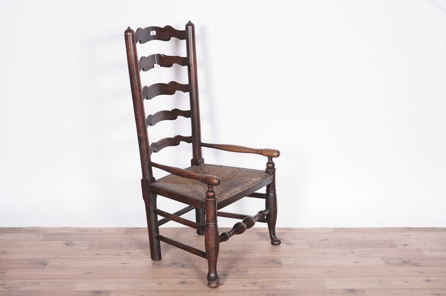 A Victorian oak hall chair; and a ladderback armchair - Image 9 of 9