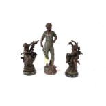 A pair of 19th Century bronzed spelter figures after Francois Moreau, & another figure.