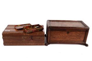 An oak casket and panelled box