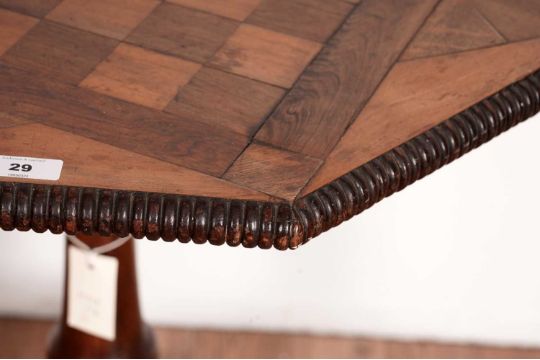 A Victorian walnut and mahogany parquetry games table - Image 3 of 4