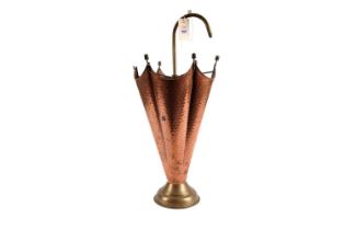 A mid-Century hammered copper and brass umbrella stand