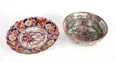 A modern Chinese famille vert bowl and a Japanese Imari plate