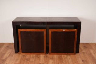 A modern faux crocodile skin dressing table together with two matching bedside cabinets