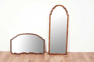 Two vintage walnut wall mirrors