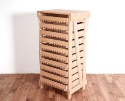 A modern hardwood apple store/storage unit