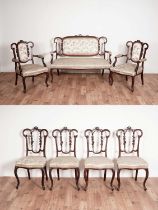 An ornate Edwardian mahogany seven-piece salon suite