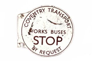 A double-sided enamel transport sign