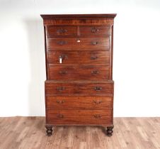 A Georgian mahogany chest on chest of drawers