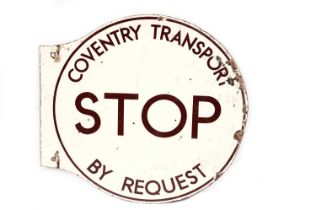 A double-sided enamel transport sign