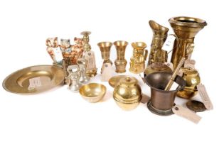 A selection of brass and other decorative wares