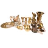 A selection of brass and other decorative wares