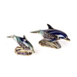 Two Royal Crown Derby limited edition 'Lyme Bay Dolphin' paperweights