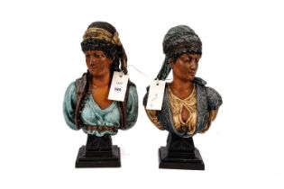 A pair of cast Neapolitan polychrome busts