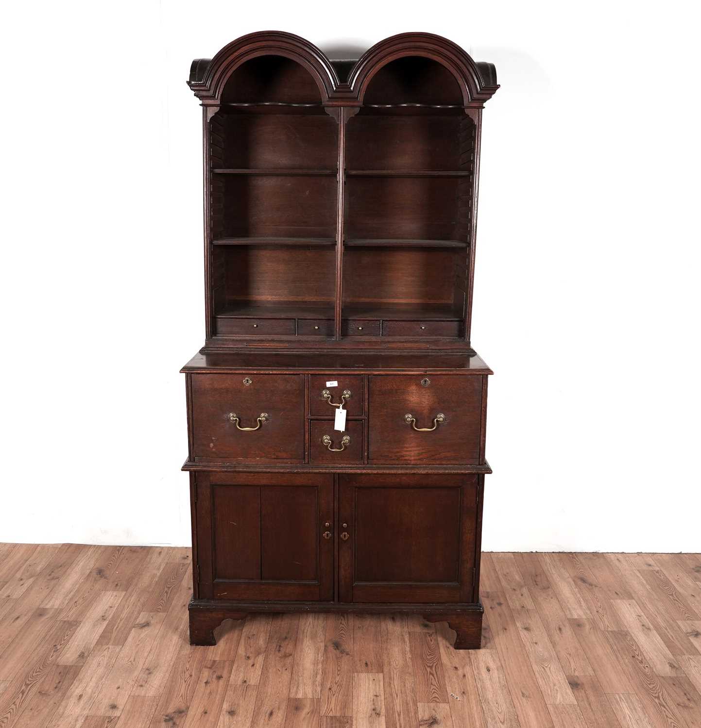 A Georgian style oak double dome bookcase cabinet - Image 2 of 6