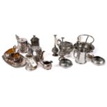 A selection of pewter and silver plated tableware