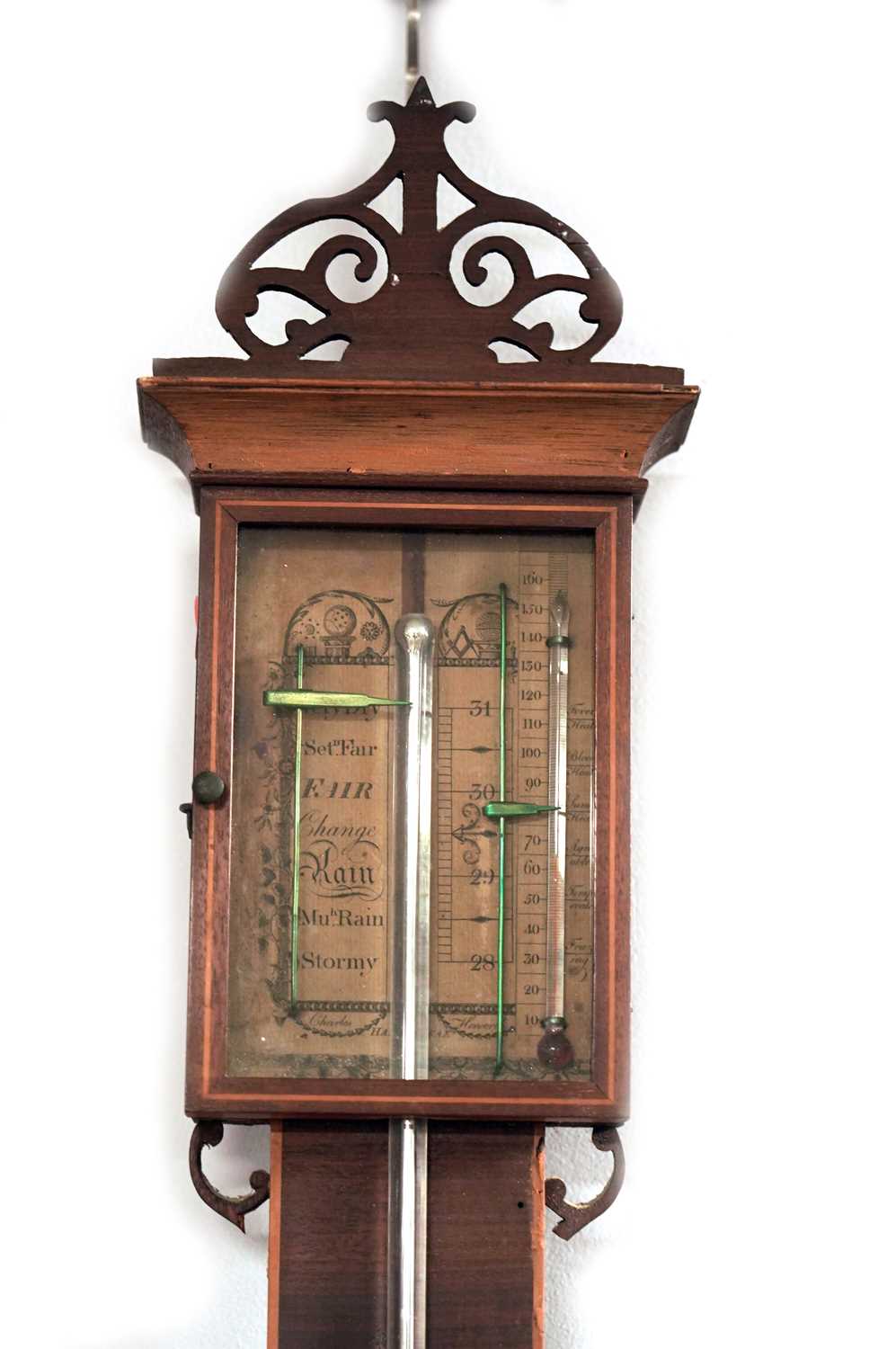 A mid-19th Century inlaid mahogany stick barometer, by Charles Howarth of Halifax - Image 2 of 8