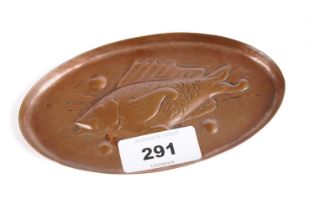 A Newlyn School oval copper pin dish