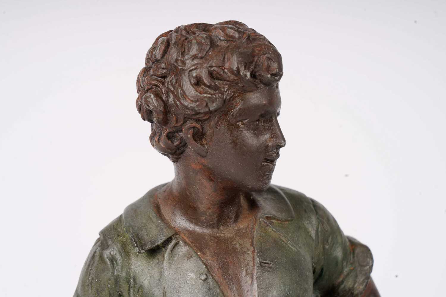 A pair of 19th Century bronzed spelter figures after Francois Moreau, & another figure. - Image 7 of 7