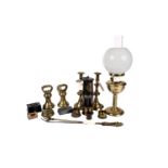 A 19th Century brass oil lamp and other brass collectibles