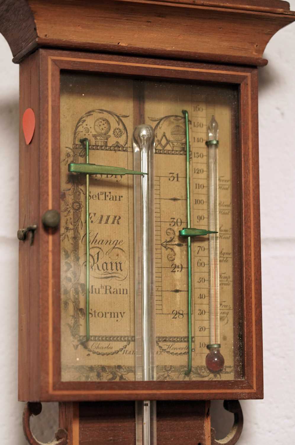 A mid-19th Century inlaid mahogany stick barometer, by Charles Howarth of Halifax - Image 4 of 8