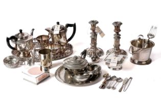 A selection of pewter and silver plated ware