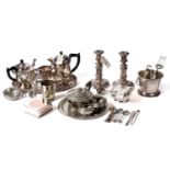 A selection of pewter and silver plated ware