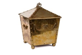 An early 20th Century twin handled brass coal box