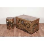 A modern Asian blanket box and a modern Asian lacquered octagonal box