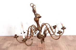 A brass eight branch chandelier