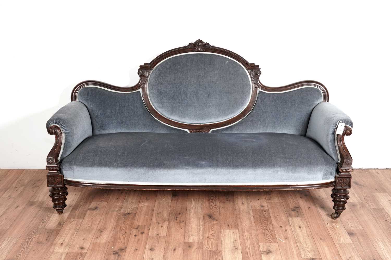 A Victorian carved mahogany 'showframe' sofa - Image 2 of 5