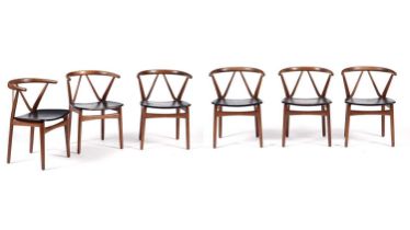 Henning Kjaernulf for Bruno Hansen - Model 225: A set of six retro teak 'Wishbone' chairs