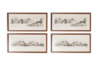 Boris O'Klein - Four scenes from the "Dirty Dogs of Paris" series | hand coloured etching