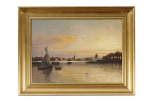 19th Century Continental School - Golden Sunset over a River | oil