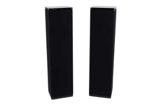 A pair of Mirage M-890i surround-sound floor-standing audio speakers