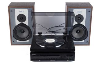KEF speaker, a turntable and CD player