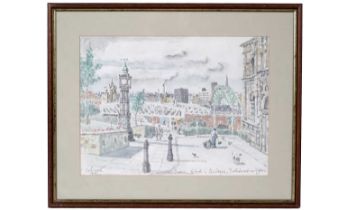 Charles Herbert "Charlie" Rogers - Town Clock and Bridges, Gateshead | watercolour