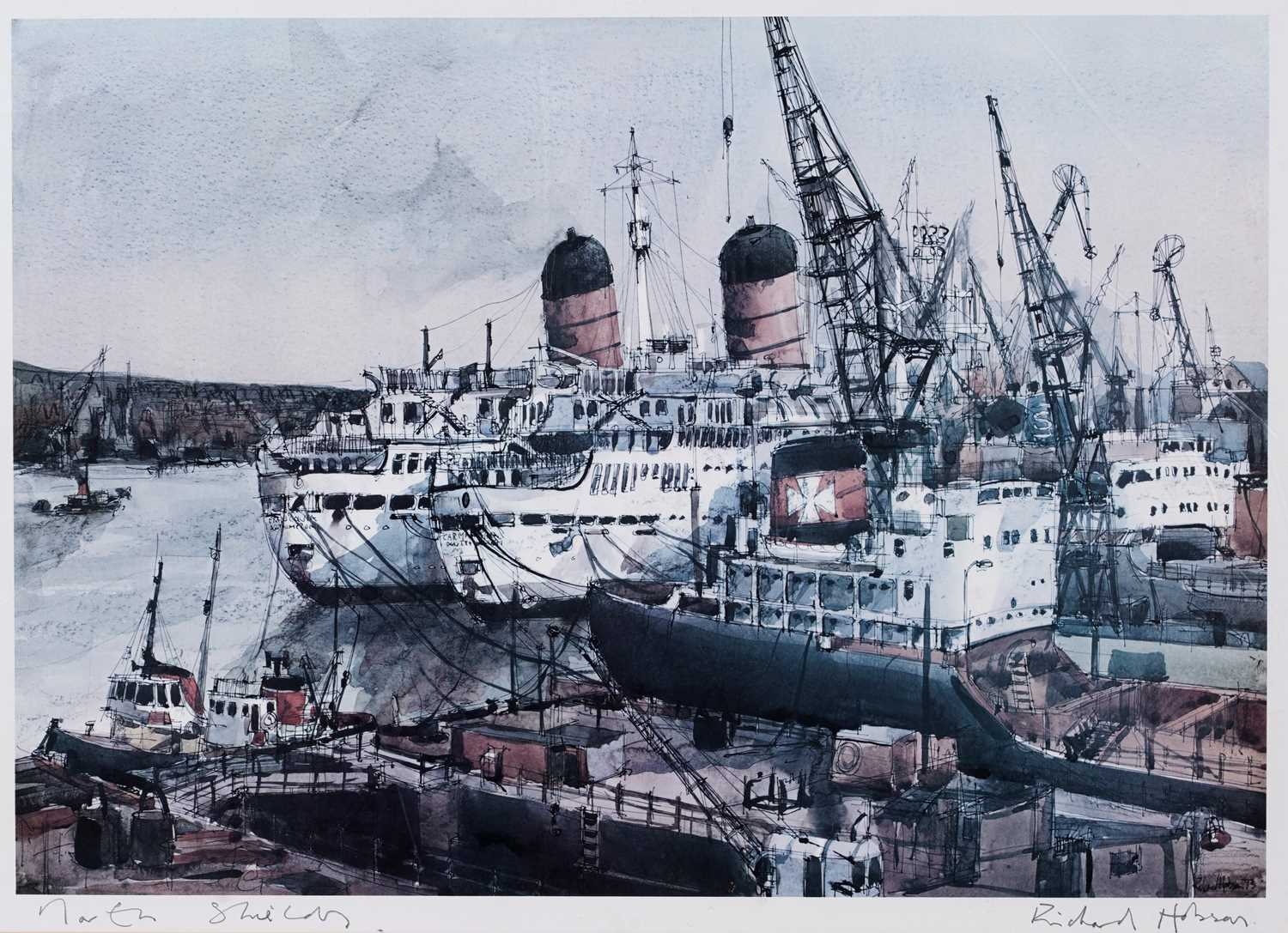 Richard Hobson - Tyne Dry Dock North Shields | signed photolithographic print - Image 2 of 4