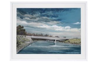 Sidney Ferris - River Nith Bridge Dumfries | gouache