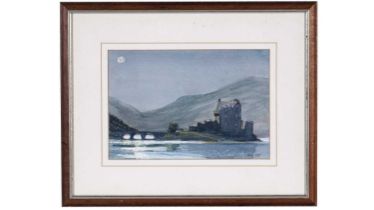 Fred Stott - Eilean Donan under a Full Moon | watercolour