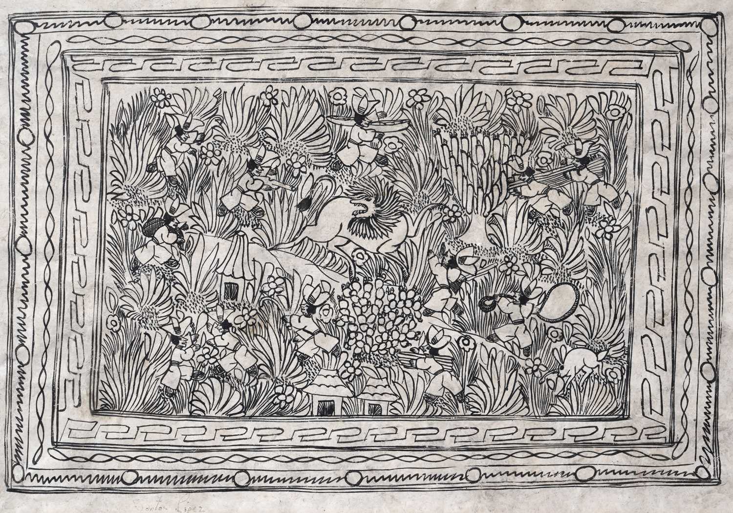 Lopez - Two Mexican folk art scenes | ink on amate bark paper - Image 2 of 5