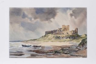 Ronald Lambert Moore - Crepuscular Rays over Bamburgh | watercolour