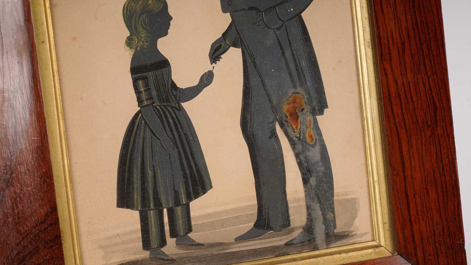 19th Century British School - A silhouette of a father and daughter | gouache and gilt - Image 6 of 7