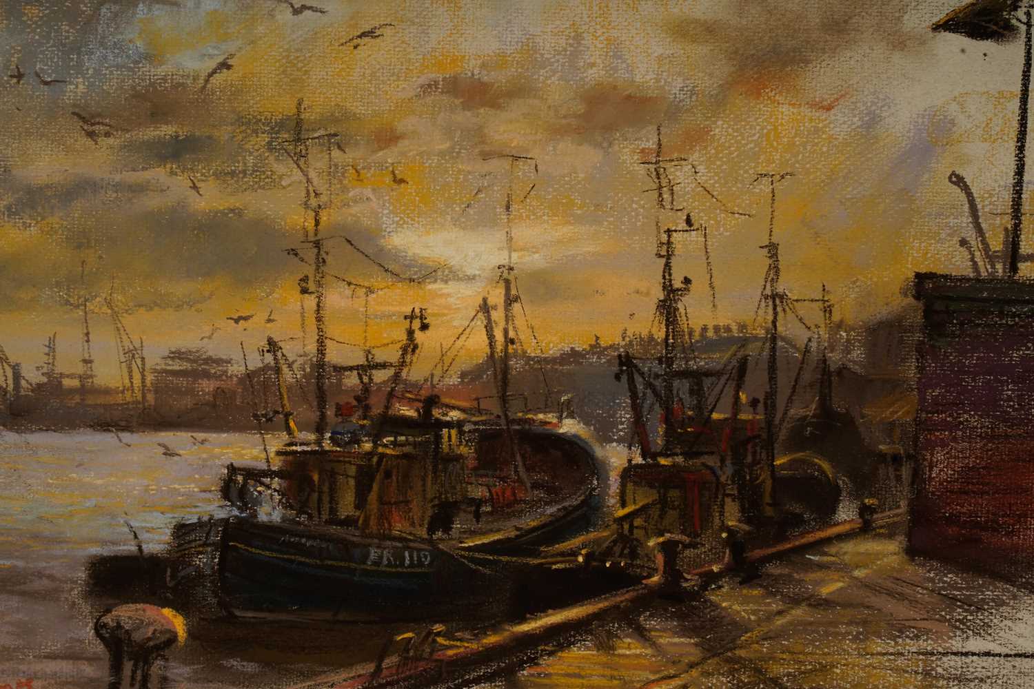 Walter Holmes - Sunset at North Shields Fish Quay, Winter 1973/4 | pastel - Image 4 of 4