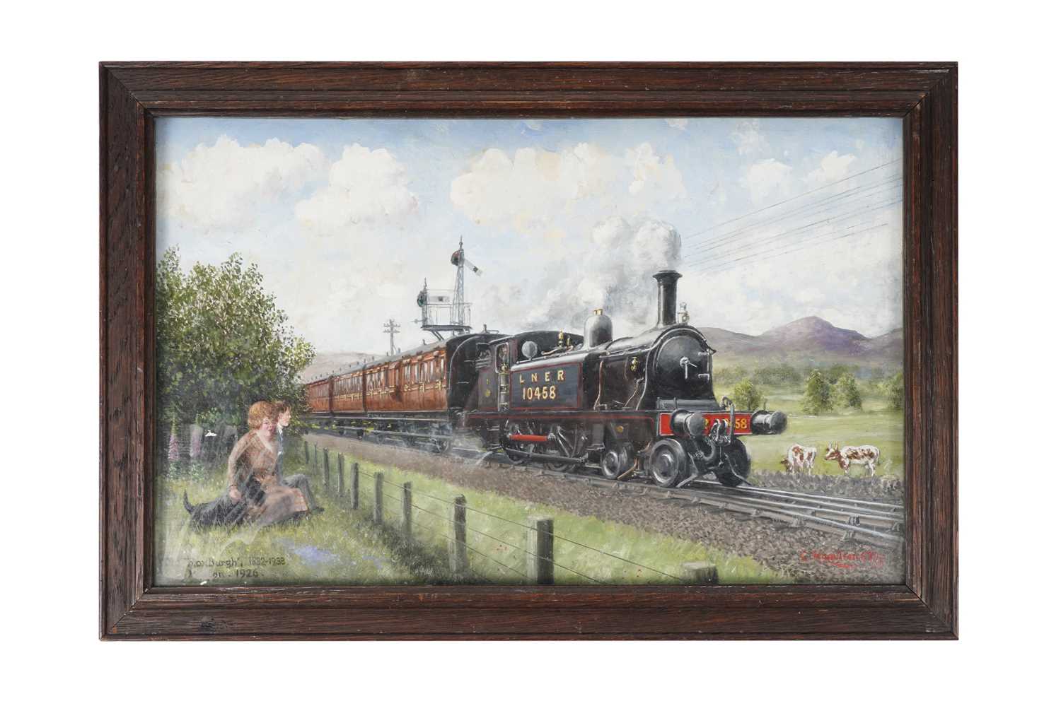 Cuthbert Hamilton Ellis - The old 'Roxburgh' train travelling by Maxton, 1936 | oil