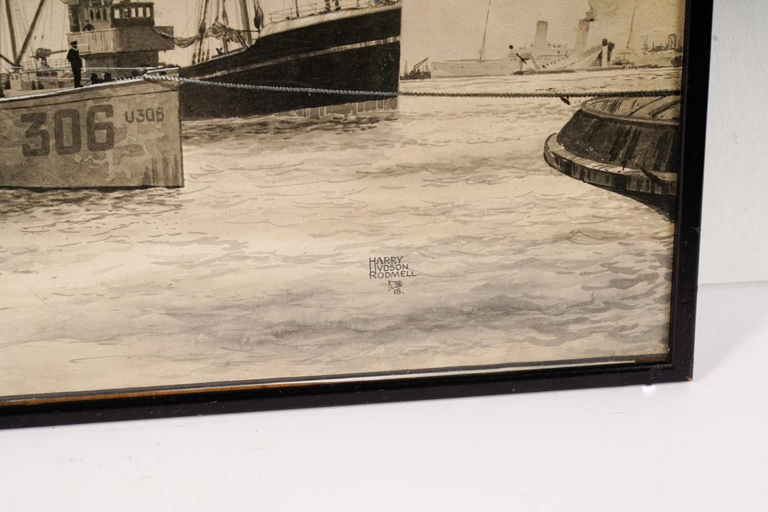 Harry Hudson Rodmell - German Submarine Captured and Brought into Port | watercolour - Image 2 of 4