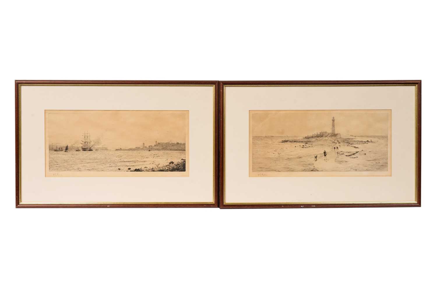 William Lionel Wyllie - St Mary's Island Lighthouse & High and Low Lights, Shields | etchings
