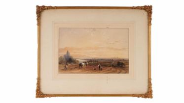 Thomas Miles Richardson - Ploughing at Dusk | watercolour