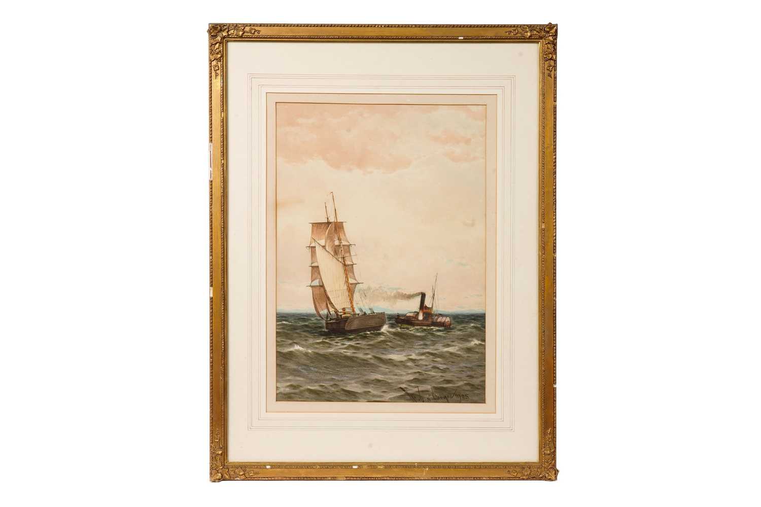 William Thomas Nichols Boyce - Brigantine and Tugboat at Dusk | watercolour