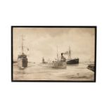 Harry Hudson Rodmell - German Submarine Captured and Brought into Port | watercolour