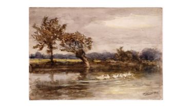 Robert Jobling - Geese Gliding over a Quiet Lake | watercolour